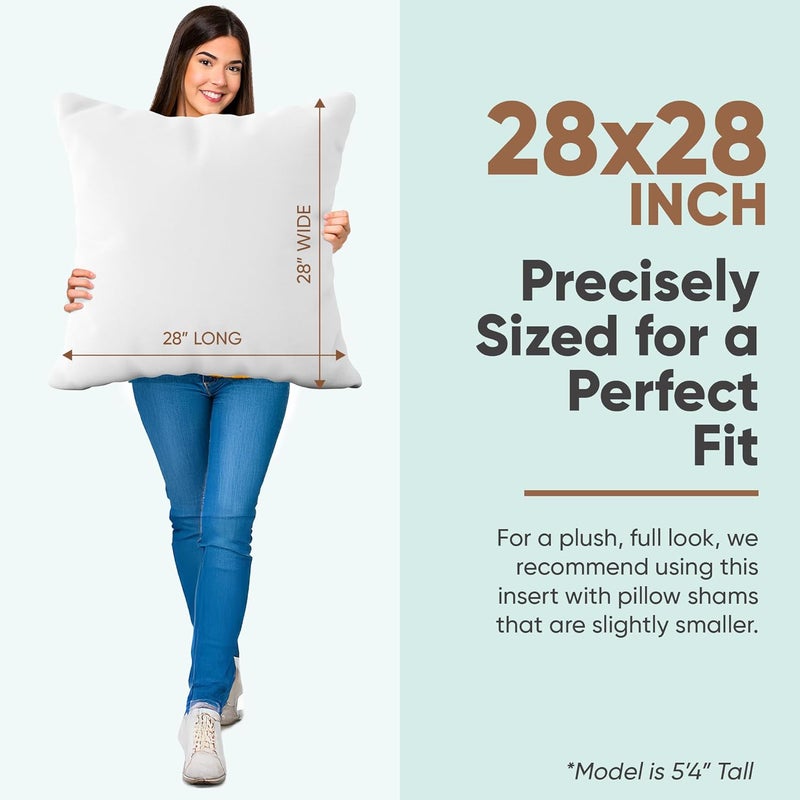 PILLOWFLEX Synthetic Down Pillow Insert - 28x28 Down Alternative, Ultra Soft Large Square European Throw Pillow, Couch Euro Sham, Bed - 1 Decorative Form - Image 2