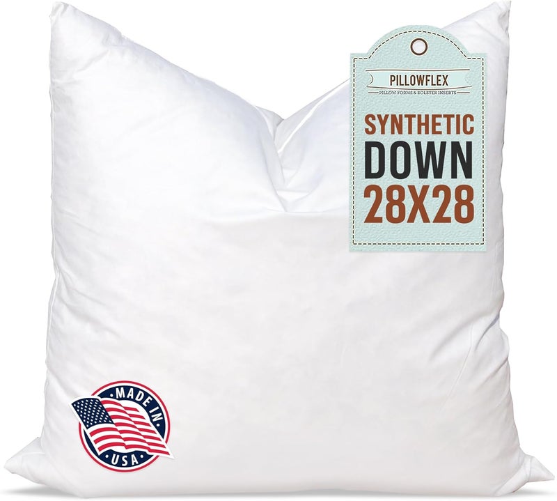 PILLOWFLEX Synthetic Down Pillow Insert - 28x28 Down Alternative, Ultra Soft Large Square European Throw Pillow, Couch Euro Sham, Bed - 1 Decorative Form - Image 1