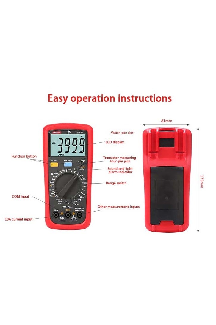 UniT UNI-T UT39E+ Digital Multimeter Auto Range with LCD Backlight Data Hold Multimetro Tester (UT39E+) - Image 3