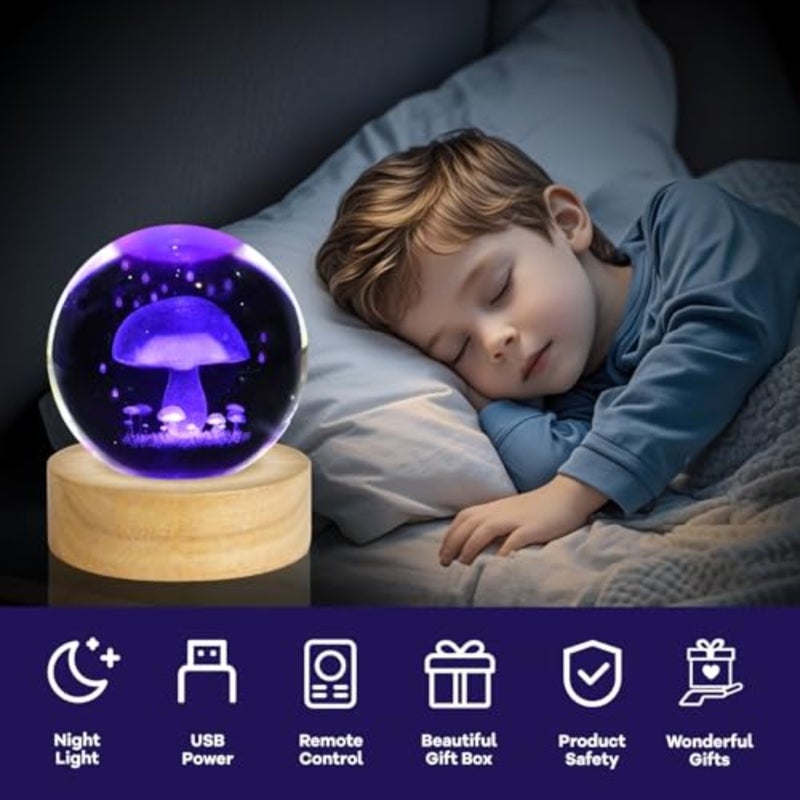 3D Crystal Ball Night Light - 2.4in Figurines Decor Table Lamp with 16 Color Change Gifts for Room, Birthday, Christmas, Women, Friends, - Image 4