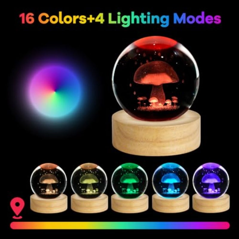 3D Crystal Ball Night Light - 2.4in Figurines Decor Table Lamp with 16 Color Change Gifts for Room, Birthday, Christmas, Women, Friends, - Image 2