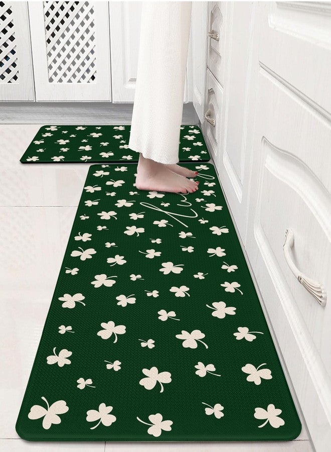 VivaNest Happy St. Patrick's Day Lucky Clovers Green Kitchen Rug Sets [2 PCs], Anti-Fatigue, Waterproof Non-Slip Kitchen Mats Heavy Duty Comfort Foam Rug for Kitchen, Floor, Home, Laundry,17.3"x29"+17.3"x47" - Image 1