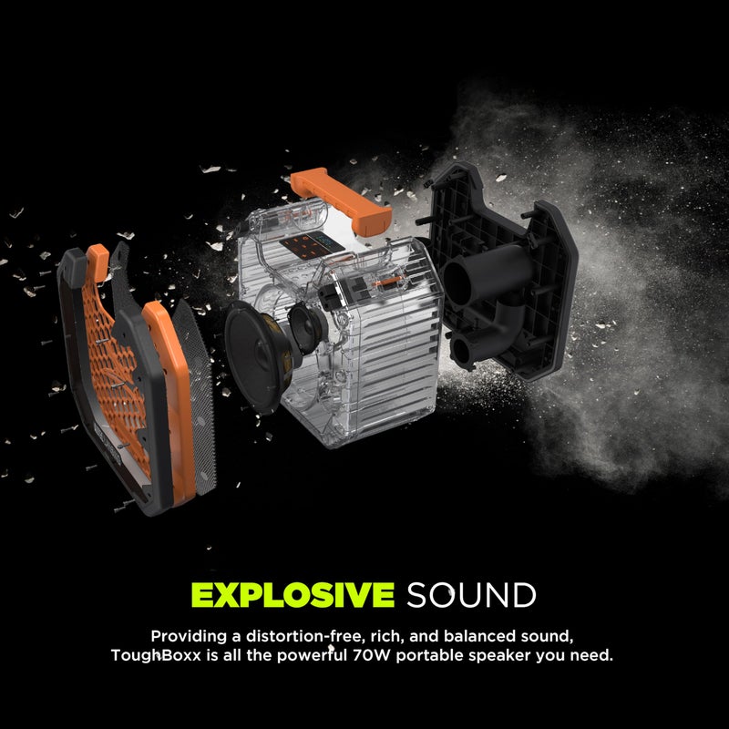 Altec Lansing TOUGHBOXX Bluetooth Speaker, 70W Peak Power, IPX5 Waterproof, 18Hr Playtime, Party Sync 100+ Units, FM Radio, USB-C & Mic in, Ultimate Portable Outdoor Bluetooth Speaker - Image 4