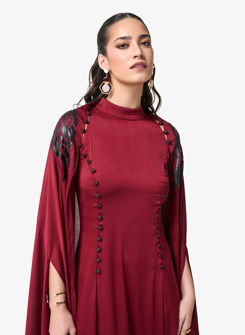 Threadz by Ajooni  Embellished Flared Sleeve High Neck Maxi Dress for Women | Best Price UAE