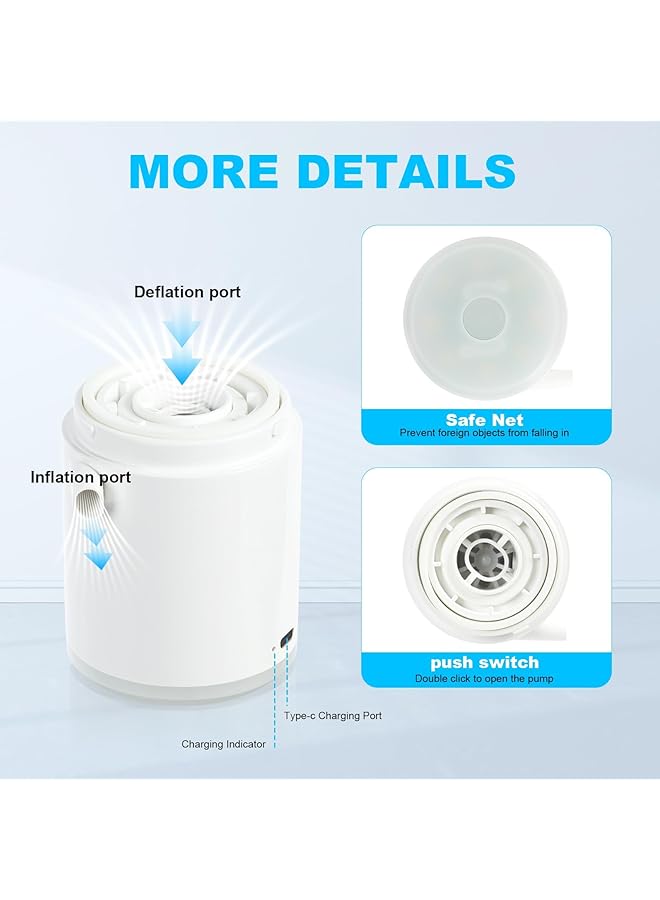 Excefore Electric Mini Air Pump Portable Air Pump With 5 Nozzles Camping Light 1360Mah Battery Usb Rechargeable Quick Fill Deflate & Inflate Pump For Airbed Pump Swimming Pool Camping Accessories - Image 3