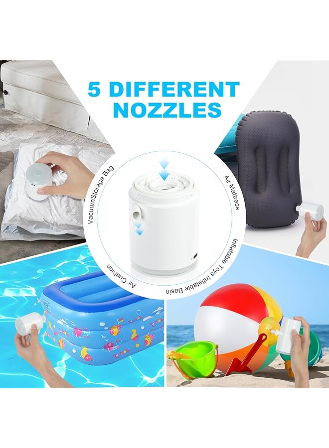 Excefore Electric Mini Air Pump Portable Air Pump With 5 Nozzles Camping Light 1360Mah Battery Usb Rechargeable Quick Fill Deflate & Inflate Pump For Airbed Pump Swimming Pool Camping Accessories - Image 4