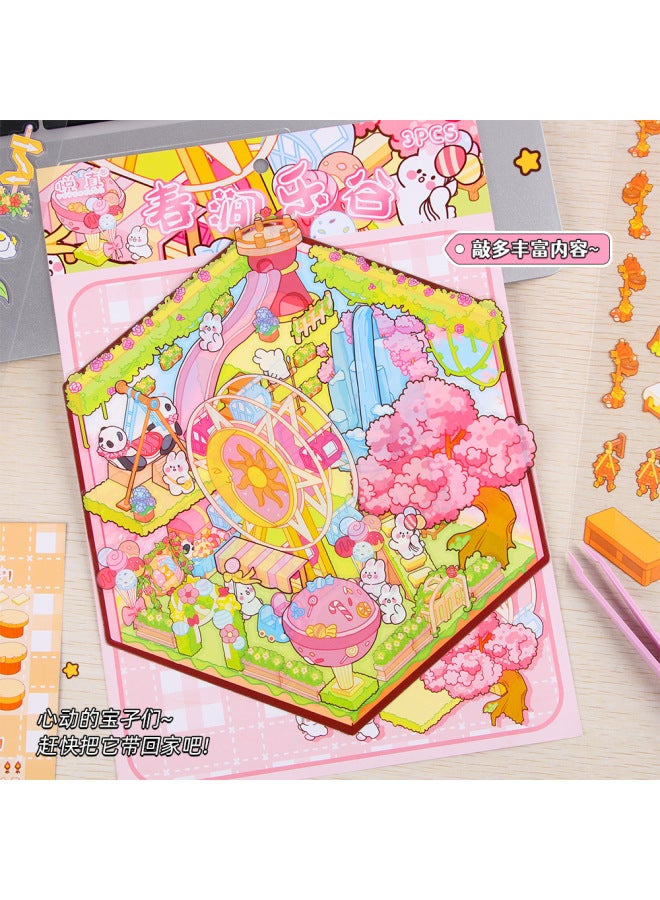 HELPS Creative Spring Legu Landscaping Stickers Cartoon Miniature Scene Collage Cute Stacked Three-dimensional Handbook Decoration Stickers - Image 3