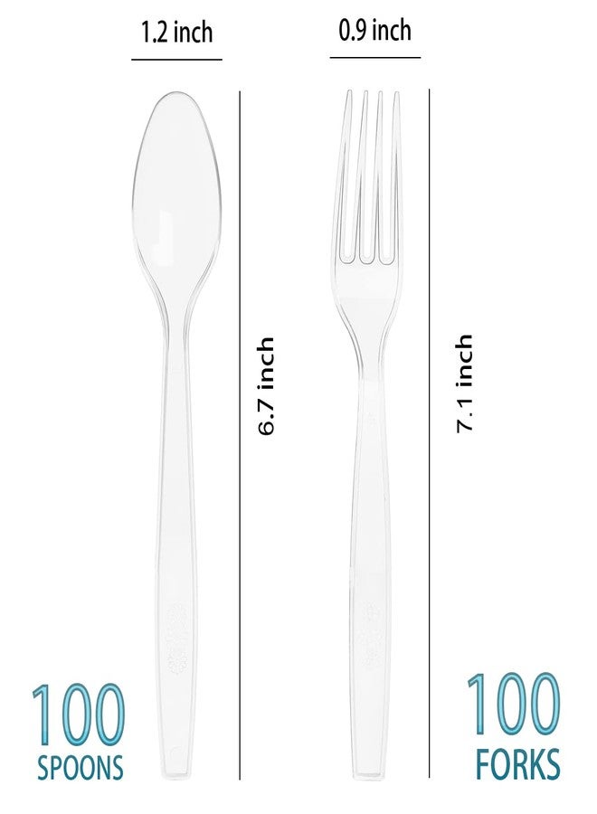MOACOCK 200 Count Plastic Silverware, Heavy Weight Plastic Forks Spoons Disposable Utensils Cutlery Set for Wedding Party Supplies Everyday Use - Image 2