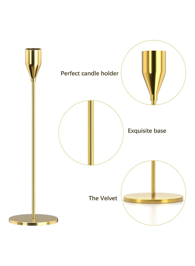 Home zone Set of 3 Candle Holders for Taper Candles Decorative Candlestick Holder for Wedding Dinning Party Fits 3/4 inch Thick Candle & Led Candles (Metal Candle Stand) (Gold) - Image 3