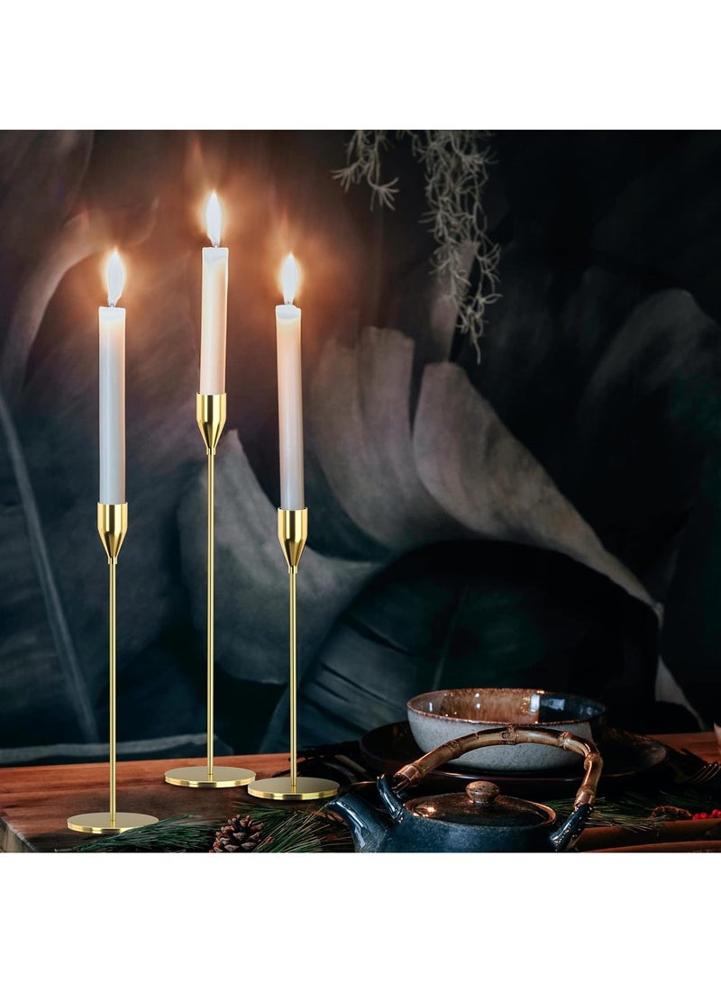 Home zone Set of 3 Candle Holders for Taper Candles Decorative Candlestick Holder for Wedding Dinning Party Fits 3/4 inch Thick Candle & Led Candles (Metal Candle Stand) (Gold) - Image 5