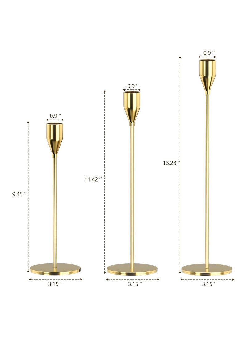 Home zone Set of 3 Candle Holders for Taper Candles Decorative Candlestick Holder for Wedding Dinning Party Fits 3/4 inch Thick Candle & Led Candles (Metal Candle Stand) (Gold) - Image 2