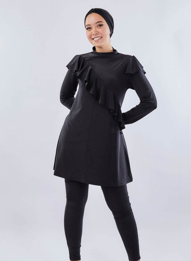 Tie Shop Ruffles Burkini Black For Women 