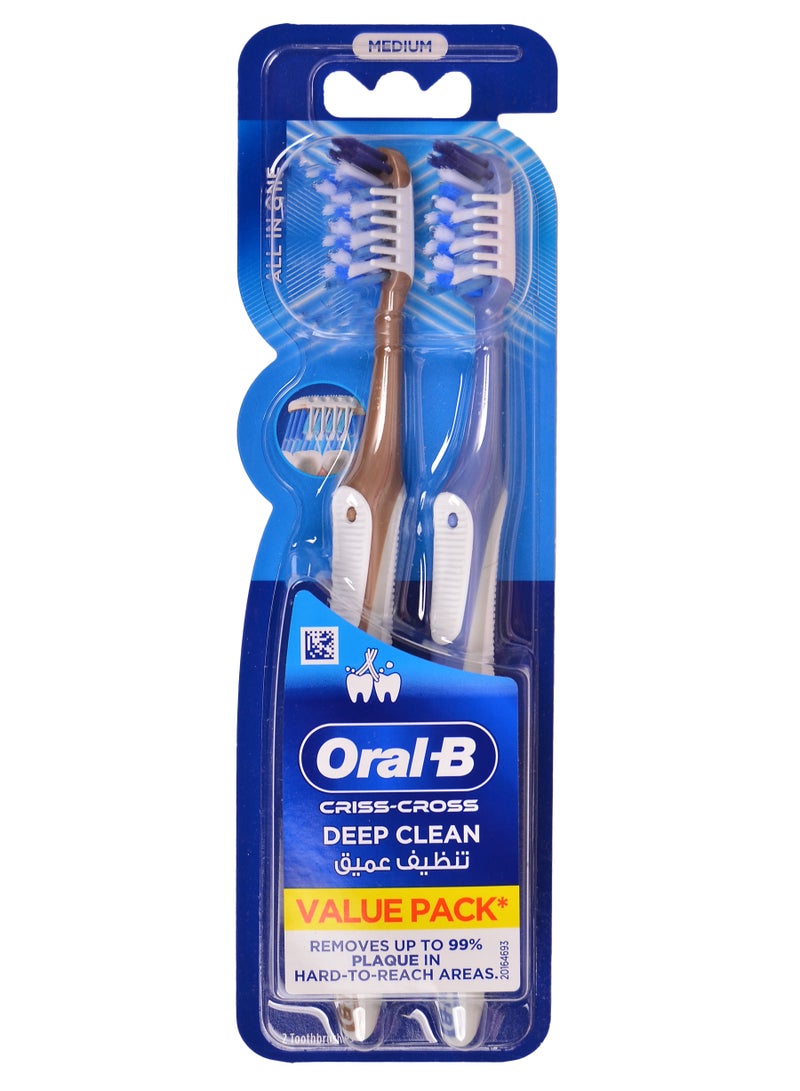 Oral-B Ora-B Criss-Cross Deep Clean All In One, Medium Manual toothbrush , Pack of 2- Multicolors