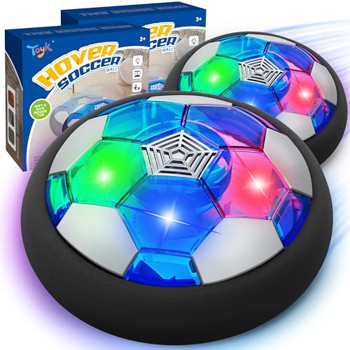 Toyk LED Hover Soccer Ball Boy Toys Air Power Kids Training Ball Playing Football Indoor Outdoor Game Birthday Gifts for Age 3 4 5 6 7 810 Years Old Boys Girls Soccer 2PCS - Image 1
