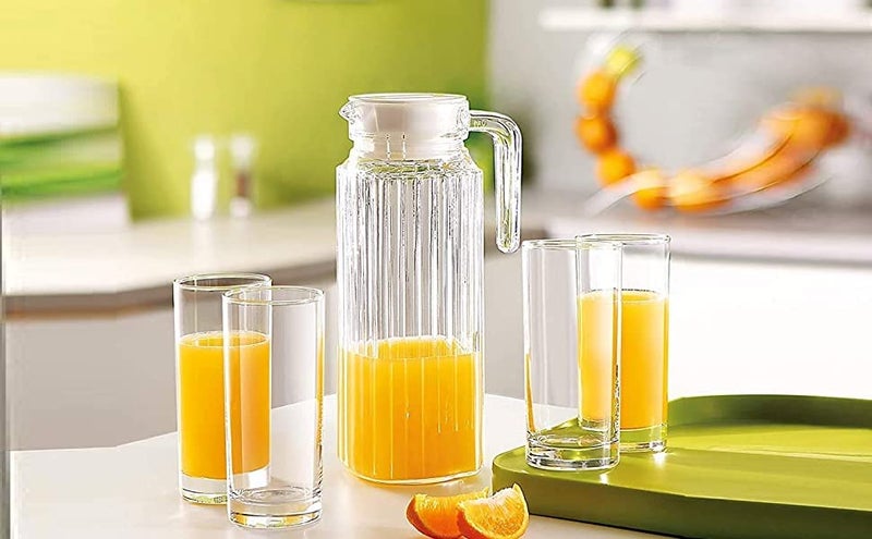 SYANKA Premium Juice and Water Glass Jug Pitcher with lid, 1 Pcs, 1.1-Liter, Iced Tea Pitcher Water Jug Hot Cold Water, Milk and Juice Beverage Carafe, Lemon Jug. - Image 5