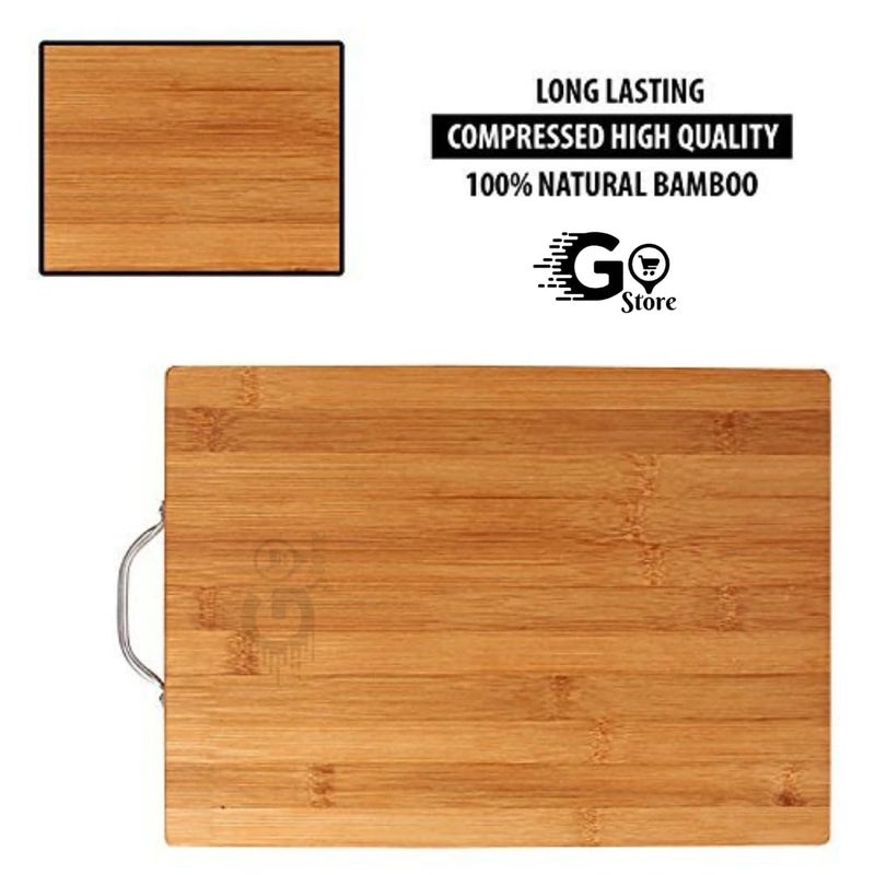 GO Store Extra Large Bamboo Wooden Chopping Board (34 X 24 CM, 1.8 CM Thickness) Comes with Metal Handle, Vegetable Cutting Board for Kitchen Items, Eco-Friendly, Anti-Microbial - Image 5