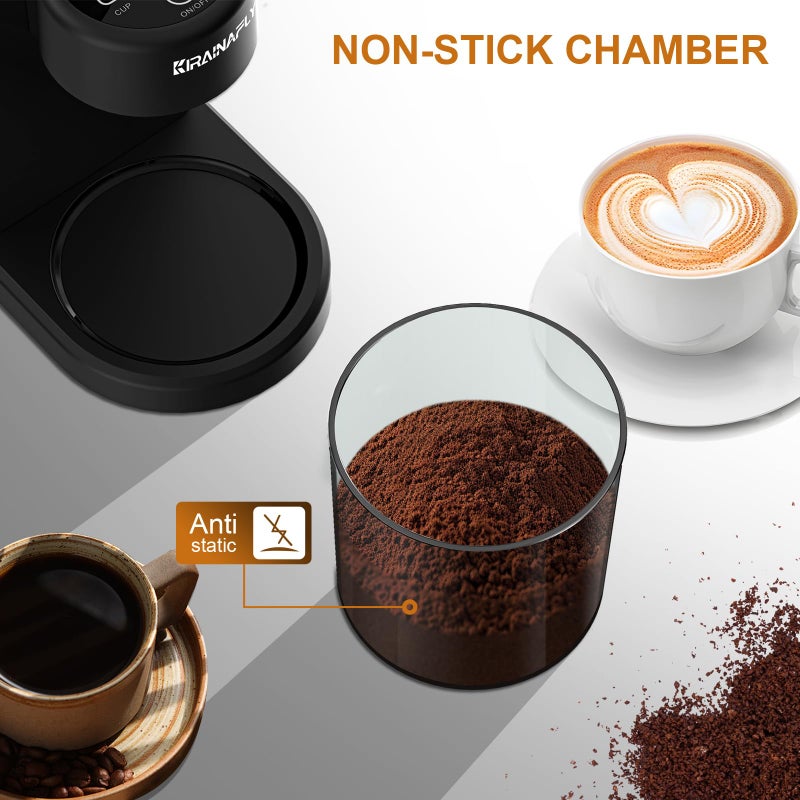 KIRAINAFLY Conical Burr Coffee Grinder, Electric Coffee Bean Grinder with 25 Precise Grind Settings for Espresso/Drip/French Press, Smart Touch Control, Anti-static, Black - Image 5