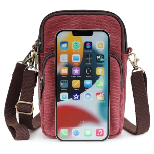 SILKAREA Women Canvas Cell Phone Purse Crossbody Bag Embroidered Small Shoulder Bags Handbags Credit Card Wallet Pouch (Wine Red) - Image 2