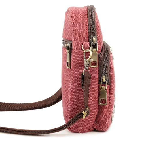 SILKAREA Women Canvas Cell Phone Purse Crossbody Bag Embroidered Small Shoulder Bags Handbags Credit Card Wallet Pouch (Wine Red) - Image 5