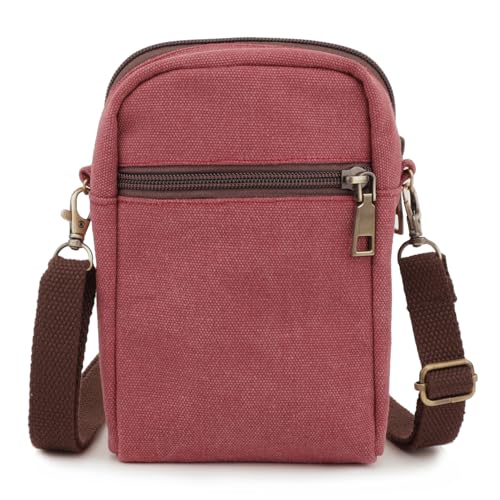 SILKAREA Women Canvas Cell Phone Purse Crossbody Bag Embroidered Small Shoulder Bags Handbags Credit Card Wallet Pouch (Wine Red) - Image 4