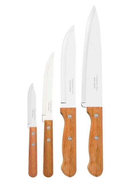 Since 1911,Made in Brazil- Dynamic 4 Pieces Knife Set with Stainless Steel Blade and Natural Wood Handle