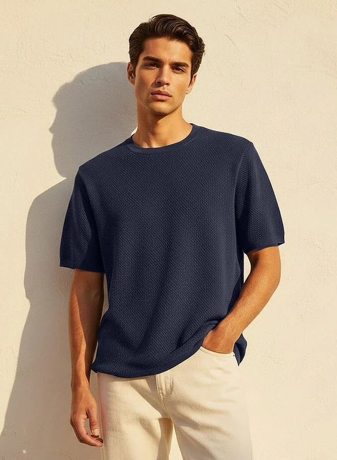 Iconic Iconic Men Regular Fit Crew Neck Short Sleeves Textured T-shirt