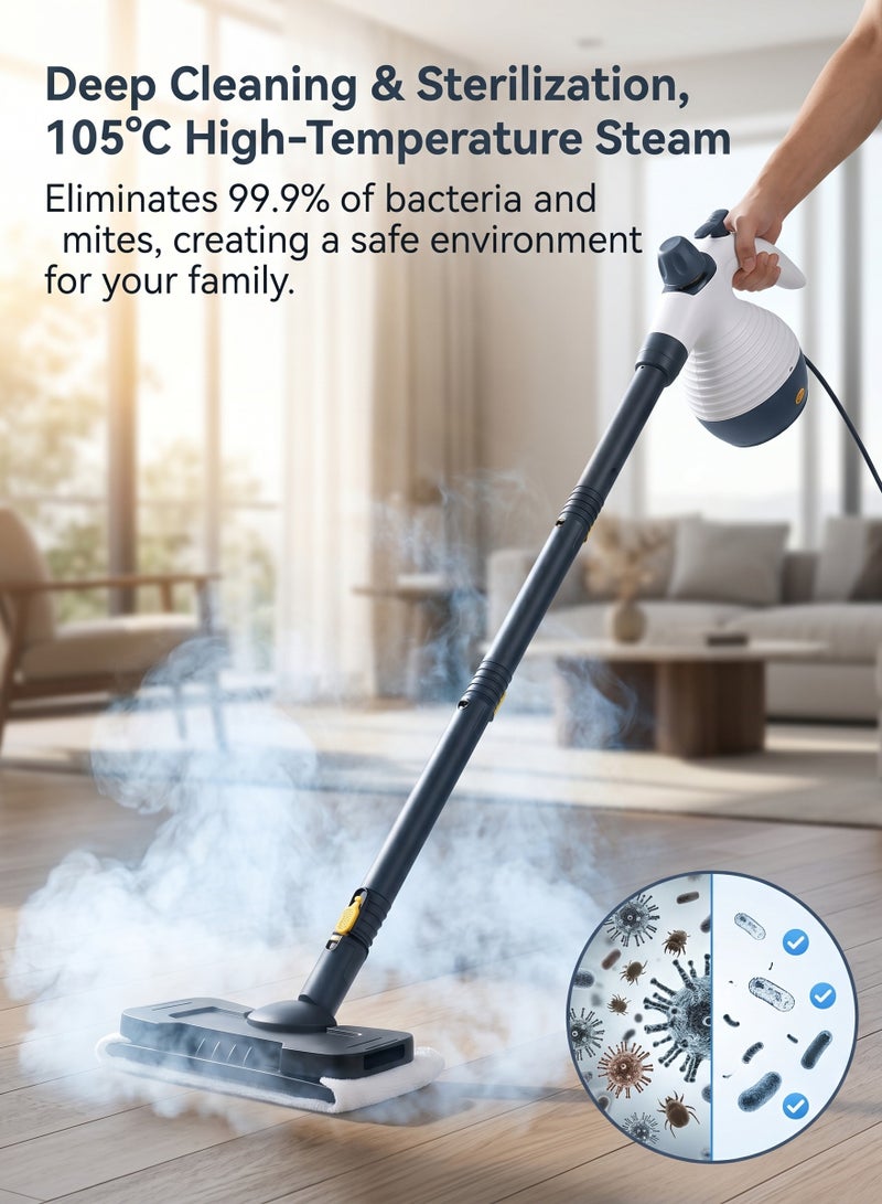 ET-LIFE Steam Cleaner, 1050W Pressurized Steamer for Cleaning, Multi-Purpose Steamer for Home, Handheld Steam Cleaner, Car Steamer, Portable Steam Cleaner for Kitchen, Bathroom, Tile (White) - Image 2