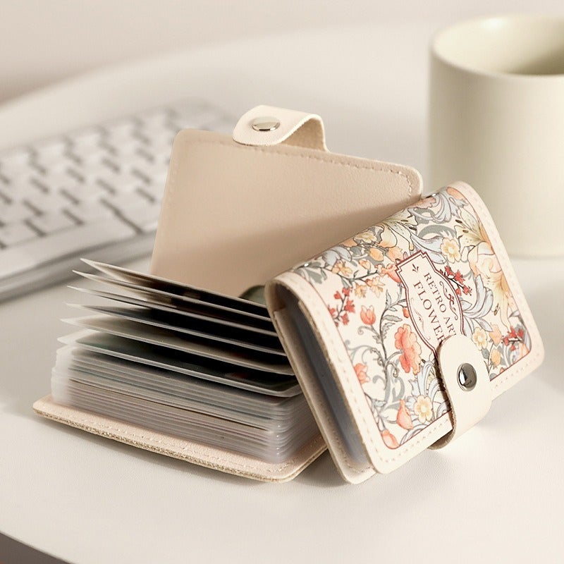 New Floral Oil Painting Card Holder, Vintage Multi-Slot, Large Capacity - Image 3