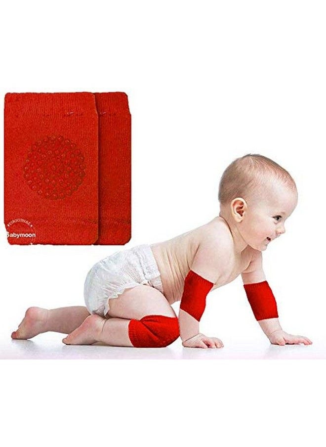 BabyMoon - Baby Knee Pads For Crawling Antislip Padded Stretchable Elastic Cotton Soft Breathable Comfortable Knee Cap Elbow Safety Protector (Pack Of 1 Pair Red) - Image 1