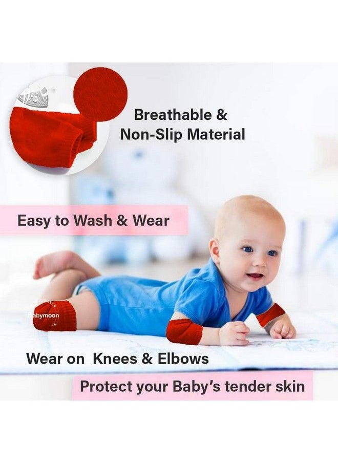 BabyMoon - Baby Knee Pads For Crawling Antislip Padded Stretchable Elastic Cotton Soft Breathable Comfortable Knee Cap Elbow Safety Protector (Pack Of 1 Pair Red) - Image 1