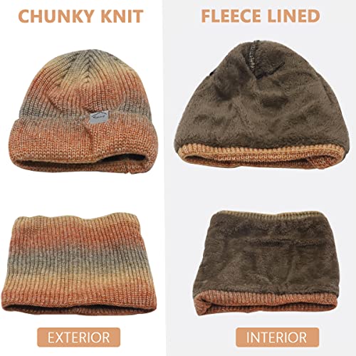 PALAY® Winter Cap for Women, Fleece Lined Women's Beanie Cap Hat with Neck Scarf, Knitted Warm Winter Hat Neck Warmer Scarf Mask Set (orange) - Image 3