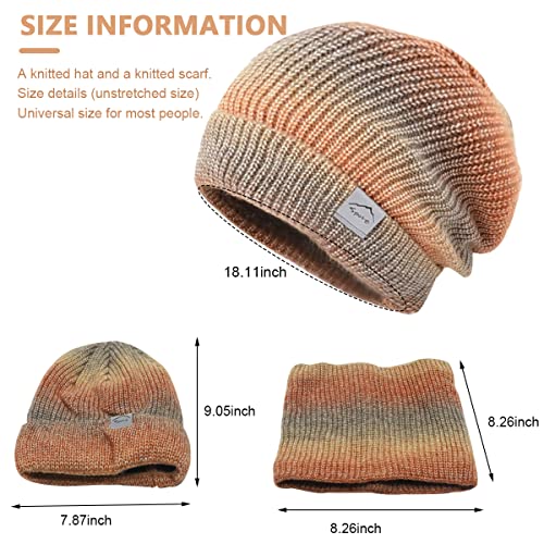 PALAY® Winter Cap for Women, Fleece Lined Women's Beanie Cap Hat with Neck Scarf, Knitted Warm Winter Hat Neck Warmer Scarf Mask Set (orange) - Image 2