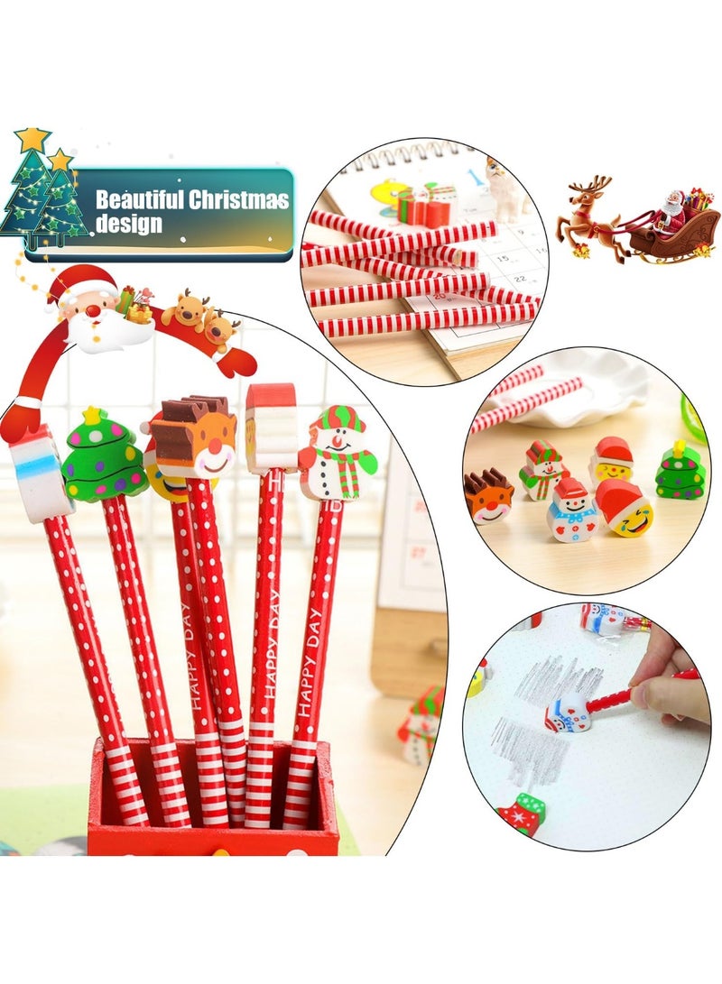 أقلام رصاص كريسماس عيد الميلاد، عبوة من 10 قلم رصاص مع ممحاة، أقلام رصاص عيد الميلاد للأطفال، اشكال سانتا وسنومان ، هدية عيد الميلاد - Image 1