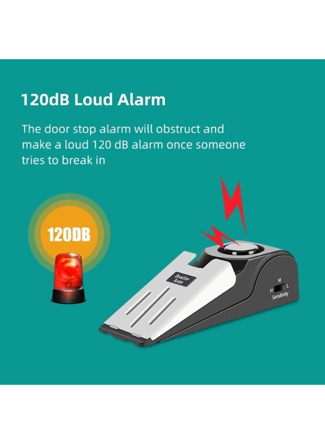Chabeia 1 Piece Upgraded Door Stop Alarm -Door Stopper with 120db Loud Security Alarm, Great for Traveling Security Door Stopper Doorstop Safety Tools for Home, 5.79" x 2.48" x 2.01" (Black) - Image 4