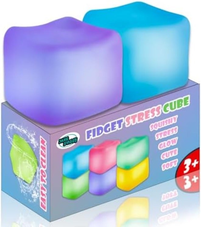 JANESVISSY Glow in the Dark Stress Cube Fidget Toy (2-Pack) - Super Solid Squishy TPR Squeeze Toy for Kids Teens Adults (Blue & Purple) - Image 3