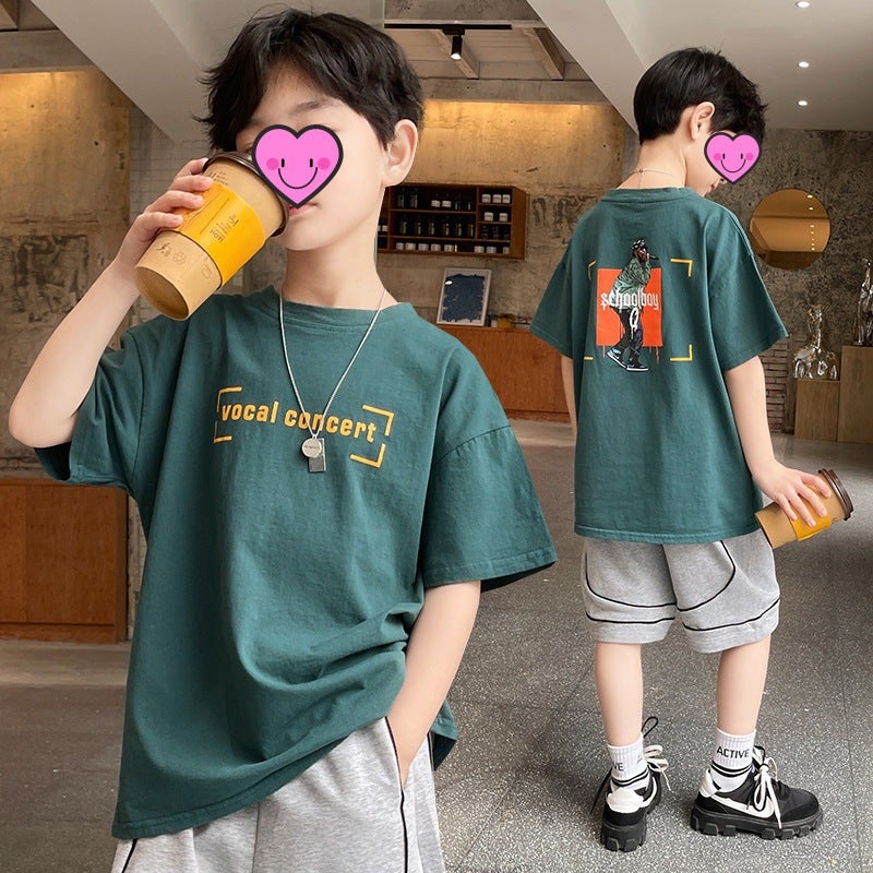 Boys T-Shirt Short-Sleeved Cotton 2024 Style Middle And Large Children'S Clothes Fashionable Handsome Children'S Street Top Summer Clothes - Image 2