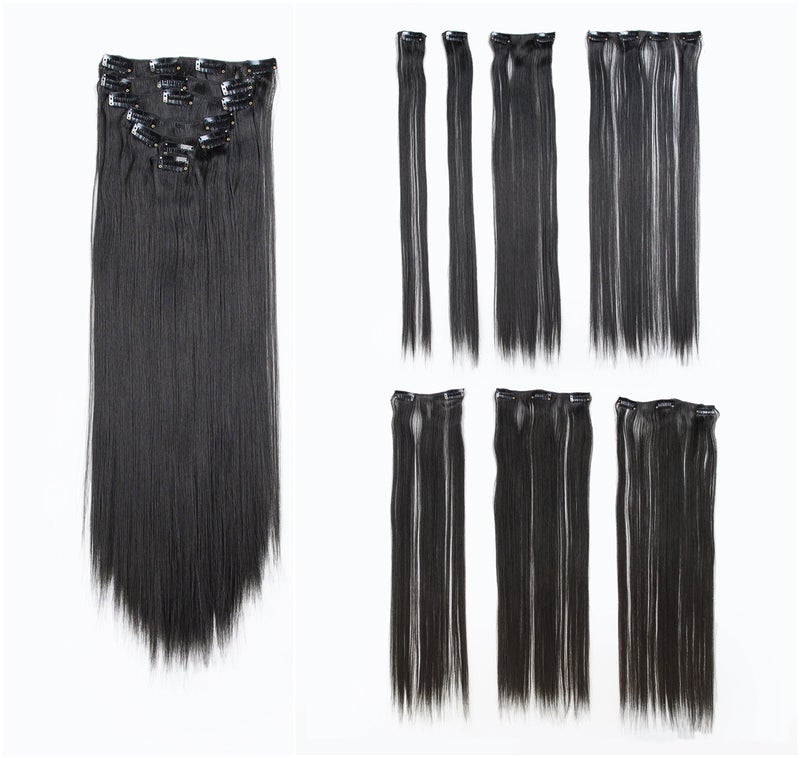 SWACC Women 22 Inches Straight Full Head 7 Separate Pieces Heat Resistance Synthetic Hair Clip in Hair Extensions 1BOff Black