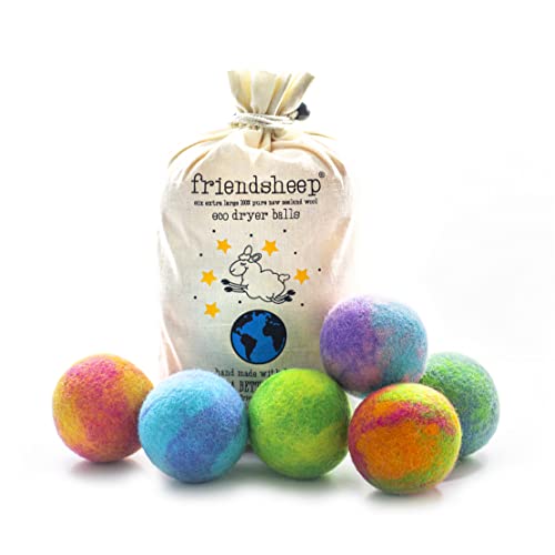 Friendsheep Wool Dryer Balls, Organic Reusable Fabric Softener Alternative for Laundry, Handmade, Fair Trade, Hypoallergenic, Eco-Friendly, Plastic-Free (6 Pack XL - Galxy Tie Dye) - Image 1