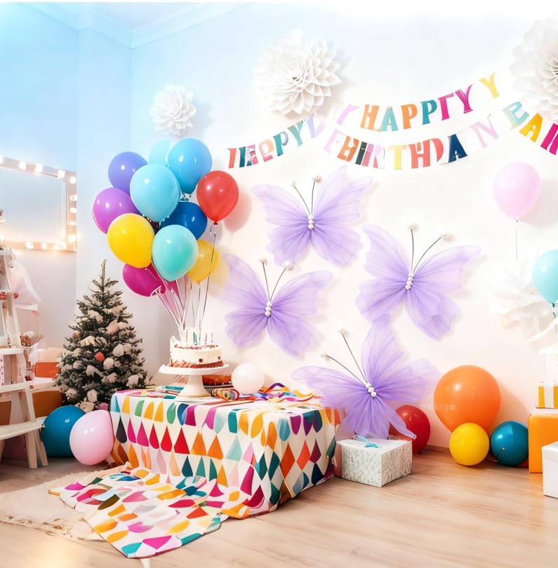 LCREATE LCREATE LCREATE 4 PCS Giant Artificial Butterfly Party Decorations 19.6inch 3D Silk Butterfly Hanging Wall Decorations for Baby Shower Decor Girls Women Birthday Party Wedding Homes Supplies (Purple(4PCS)) - Image 5