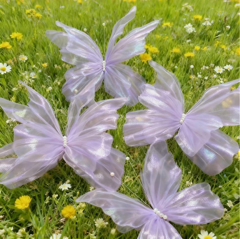 LCREATE LCREATE LCREATE 4 PCS Giant Artificial Butterfly Party Decorations 19.6inch 3D Silk Butterfly Hanging Wall Decorations for Baby Shower Decor Girls Women Birthday Party Wedding Homes Supplies (Purple(4PCS)) - Image 1