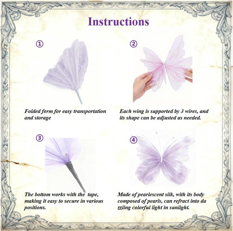 LCREATE LCREATE LCREATE 4 PCS Giant Artificial Butterfly Party Decorations 19.6inch 3D Silk Butterfly Hanging Wall Decorations for Baby Shower Decor Girls Women Birthday Party Wedding Homes Supplies (Purple(4PCS)) - Image 3