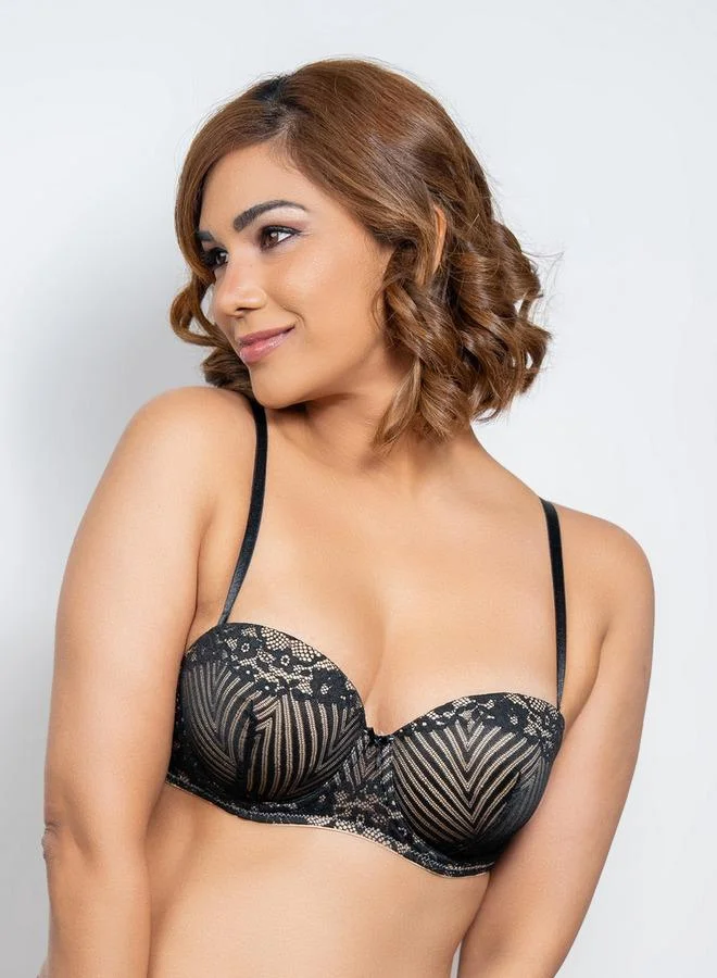 Aadaraya Aadaraya Lace Detail Balconette Bra with Hook and Eye Closure