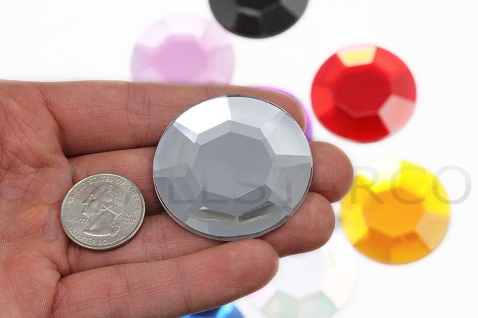 45MM CRYSTAL CLEAR H102 LARGE ACRYLIC RHINESTONES PRO GRADE 2 PIECES