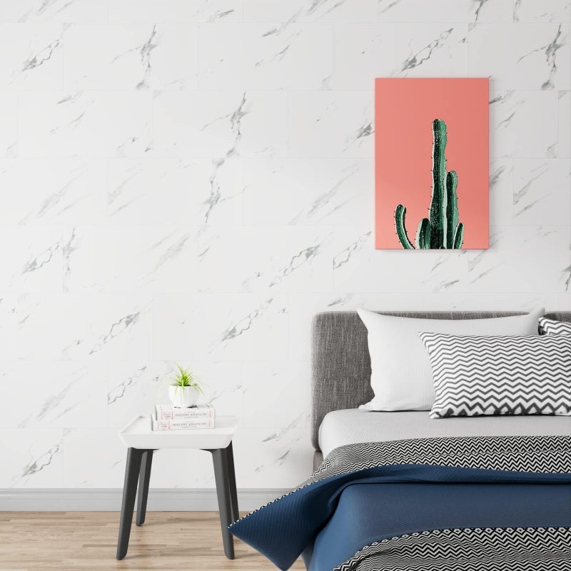 Stickyart Carrara Marble Floor Tile Vinyl Flooring Tiles Peel and Stick Floor Bathroom Waterproof 12"x24" White Marble Vinyl Flooring Tile for Bedroom Kitchen RV Self Adhesive Stick on Wall Tiles 4pcs - Image 4