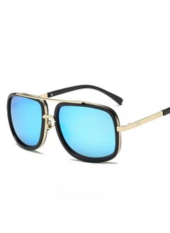 Retro Large Frame Sunglasses Double Beam Metallic Tony Stark StyleBlack Backing Ice Blue Tablet Black Backing Ice Blue Tablet
