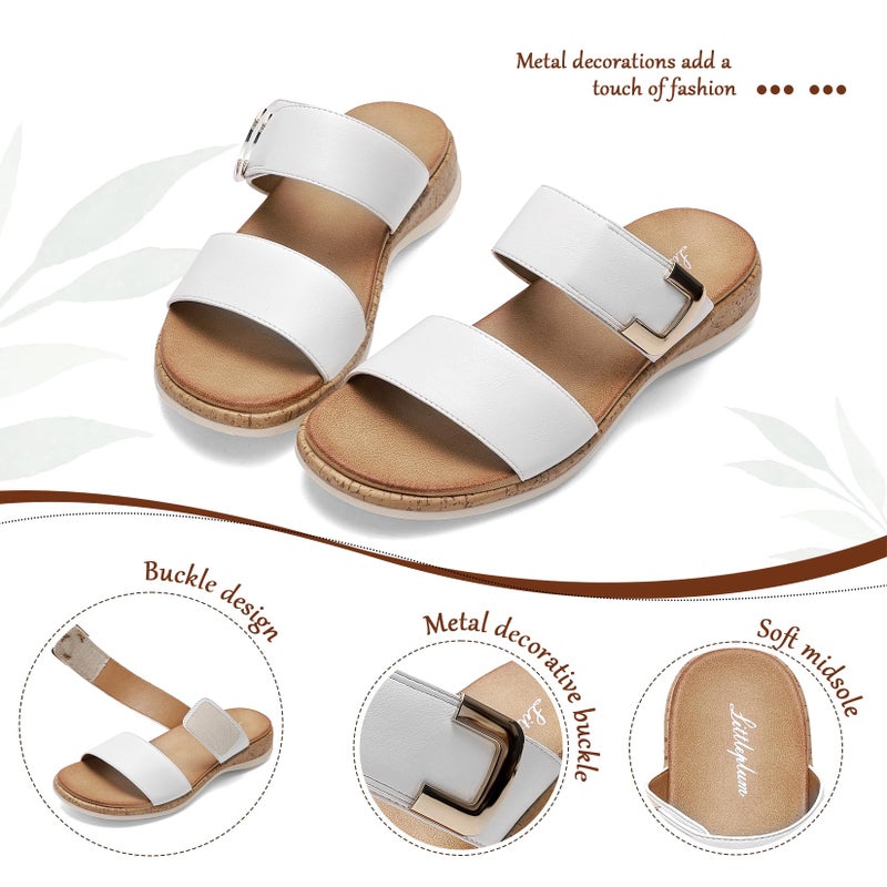Littleplum Women Slides Sandals Arch Support Open Toe Slip on Sandals Soft Cushion Slippers Comfy Casual Summer Shoes for Walking Beach Travel Cream White Size 9 - Image 3