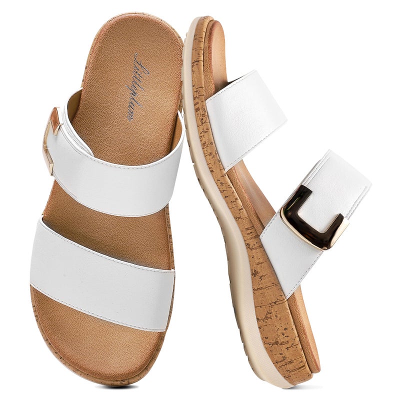 Littleplum Women Slides Sandals Arch Support Open Toe Slip on Sandals Soft Cushion Slippers Comfy Casual Summer Shoes for Walking Beach Travel Cream White Size 9 - Image 1