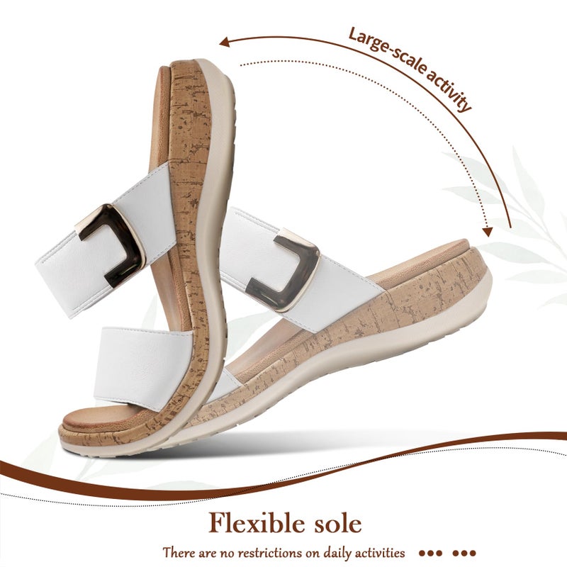 Littleplum Women Slides Sandals Arch Support Open Toe Slip on Sandals Soft Cushion Slippers Comfy Casual Summer Shoes for Walking Beach Travel Cream White Size 9 - Image 5
