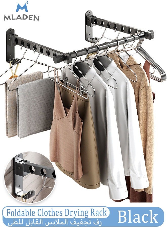MLADEN Carbon Steel Clothes Hangers Drying Racks, Folding Garment Racks, Wall Mounted Closet Storage Organizer, Clothes Hanger Rack for Door for Laundry, Bedroom, Washroom, Black - Image 1