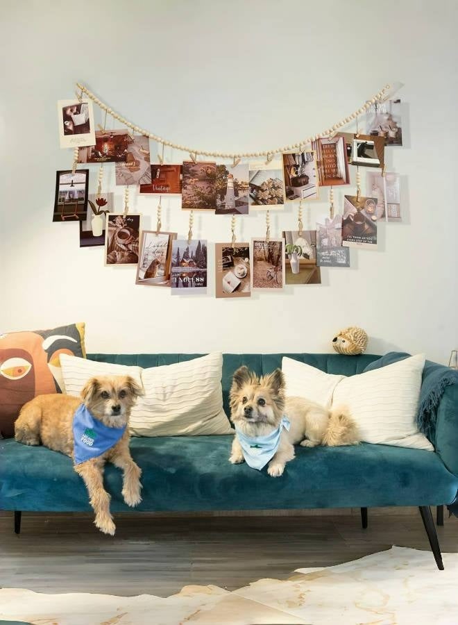 عرض صور معلق مع 18 مشبكًا، إكليل من الخرز الخشبي، إطار صور مجمعة على طراز بوهو للديكور في المساكن والفصول الدراسية وغرف النوم - Image 5